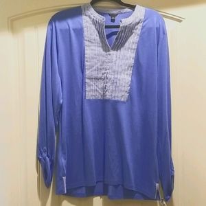 Ann Taylor Blue and White long sleeve Blouse